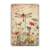 Vintage Floral Dragonfly Tin Sign Wall Decor Metal Plaque for Home Kitchen Bar Cafe