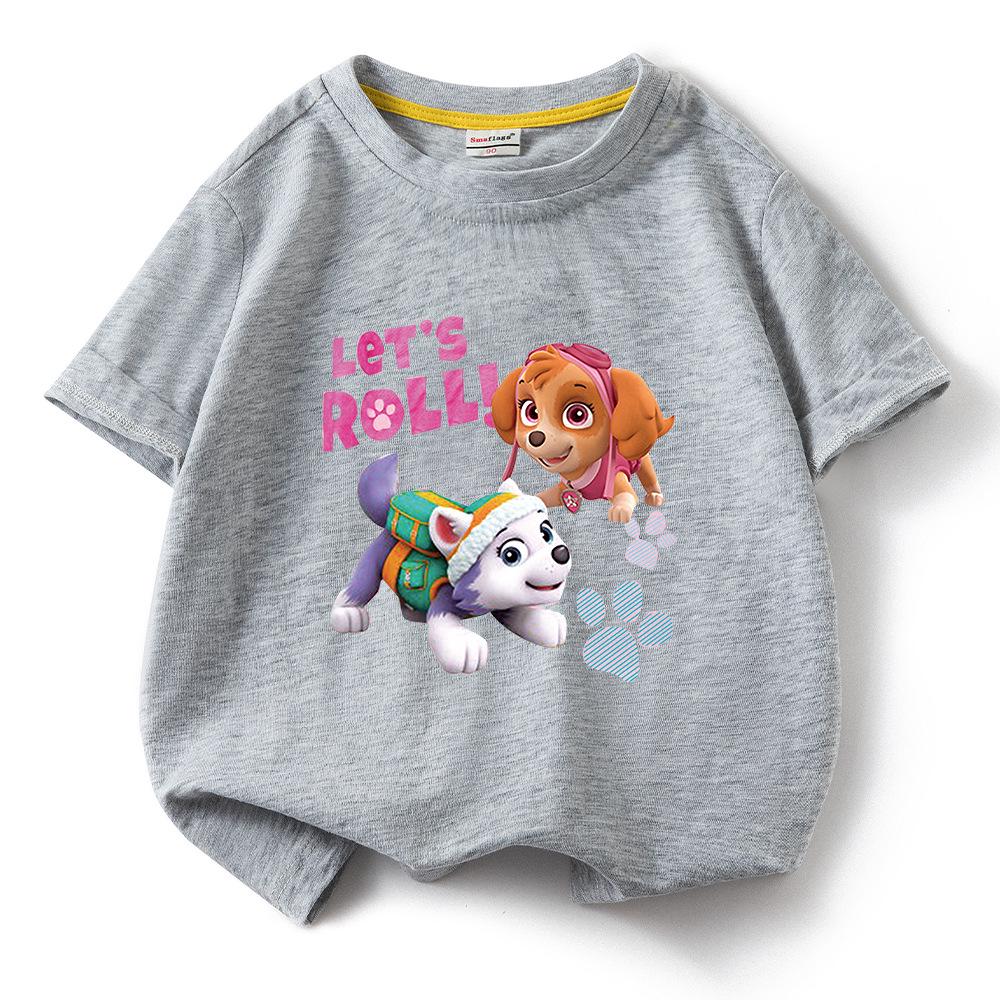 PAW Patrol Girls' Cartoon Print Short Sleeve Cotton T-shirt, Round Neck Pullover, Summer New Arrival