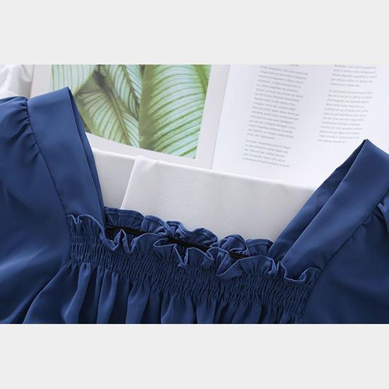 Summer Short Blouse Bubble Sleeve Chiffon Shirt Thin Section White Ruffles Shirt Top Female Short Sleeve Square Neck Puffy Sleeves Tops