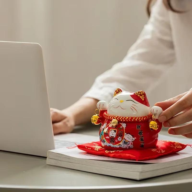 4.5 inch lucky cat creative ceramic home decoration small lucky cat piggy bank piggy bank car  living room decoration  angel