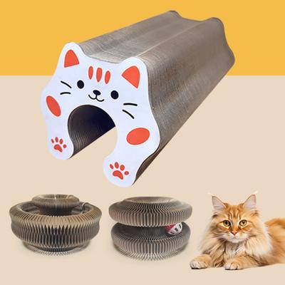 Yousheng Flexible Accordion Cat Toy Changeable Cat Scratching Board with Bell Ball Portable Foldable Scratching Toy for Indoor Cats Entertainment