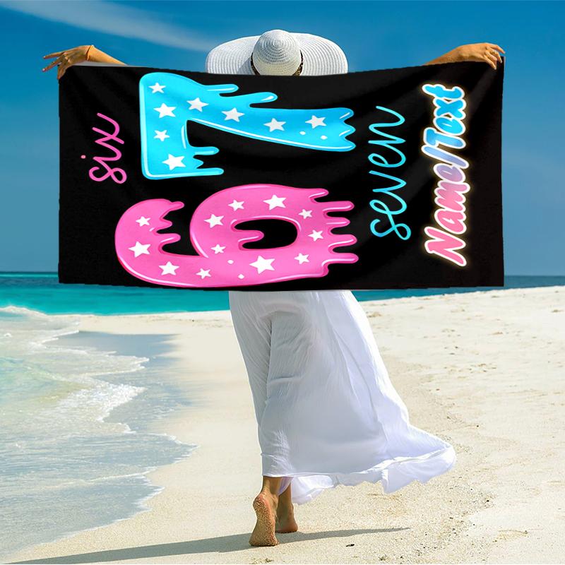 1PC Custom Name "Sixty-Seven Stars Drip" Beach Towel Highly Absorbent And Sand-Resistant Towel for Swimming, Pool, Yoga, And Travel Lightweight