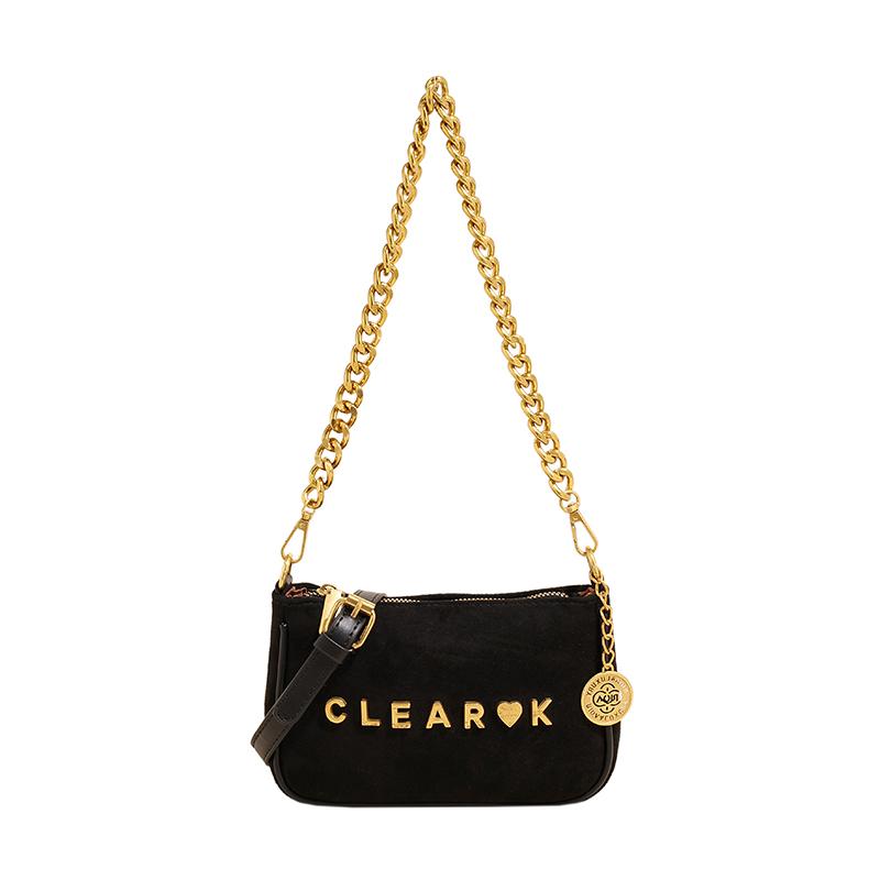 

Creative Letters Pattern Faux Suede Small Square Shoulder Bags Solid Chains Popularity Retro Crossbody Bags for Women 2025 New чёрный