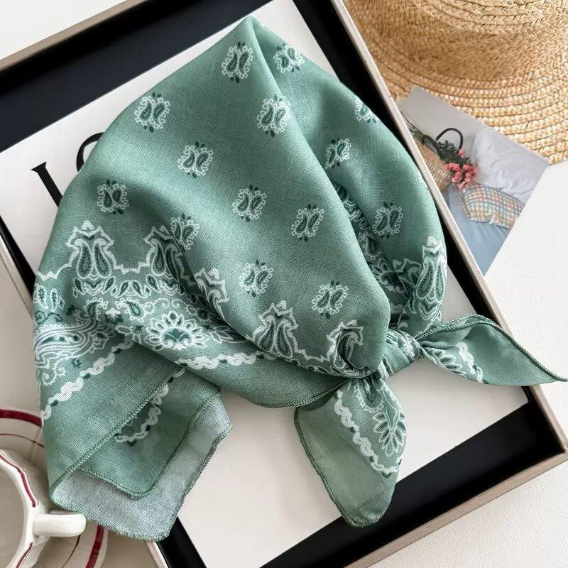 Cotton and linen geometric polka dots retro printed silk scarf women's square scarf high-end shawl sunscreen neck scarf headscarf scarf