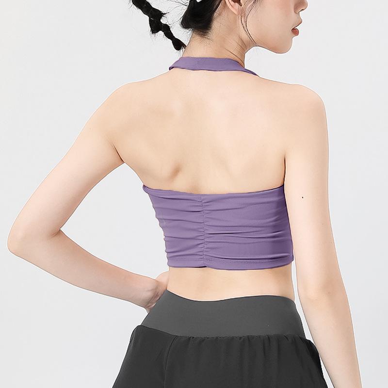 Neck-hanging Large-breasted Beautiful Back Sports Underwear Women's Running Quick-drying Shockproof Gathering Fitness Bra, Wearing Yoga Vest