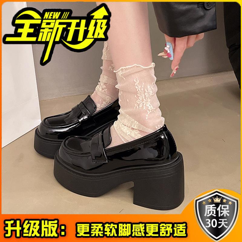 British style platform single shoes square heel high heel small leather shoes women's spring and autumn with skirt retro heightening thick heel loafer