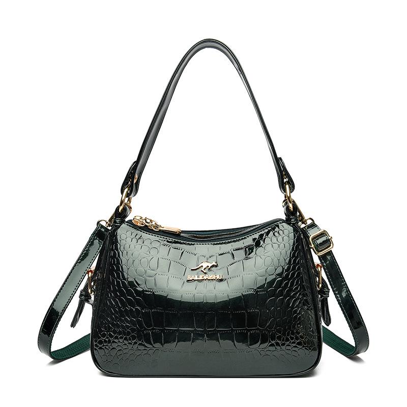Korean Style Women's Crocodile Pattern Shell Crossbody Bag - 2025 Bright Leather Fashion