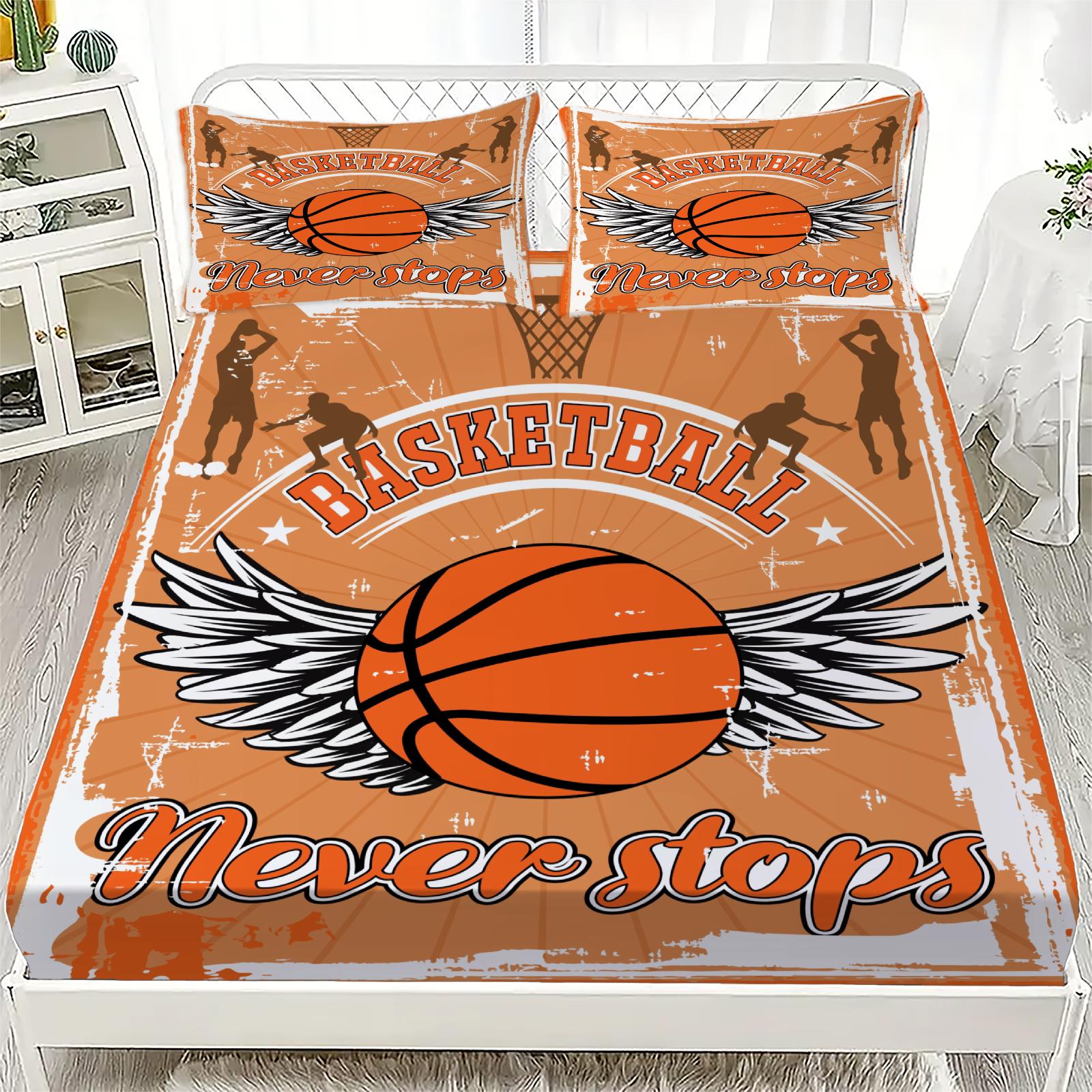 

3D Fitted Sheets Basketball Soccer Bedding Elastic Mattress Cover Pillowcase 180x200cm Kids Decor 90x200cmx25