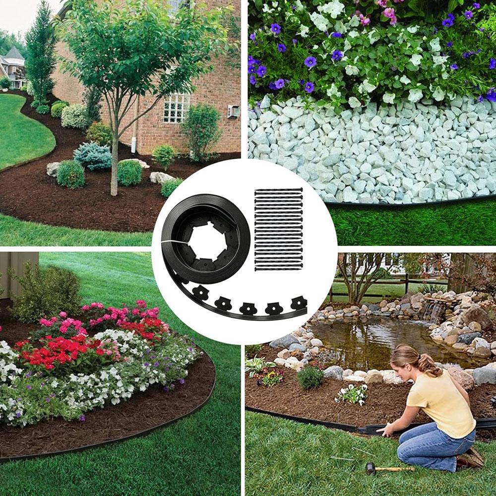 5M Fixed Garden Barrier Lawn Grass Plastic Edging Border Landscape Edging Garden Edge Kit With 15 Anchoring Spikes Easy Install