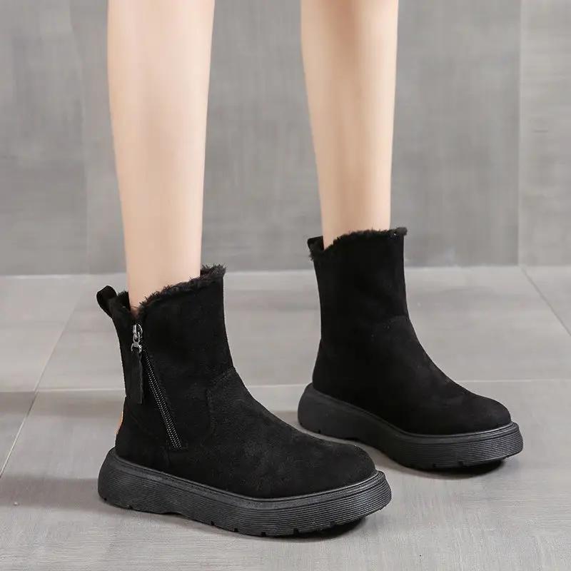 Fashion Non Slip With Zipper Woman Shoes Korean Style Ankle Soft Winter 2025 Novelty Large Size Warm Footwear Sale Snow Boots for Women
