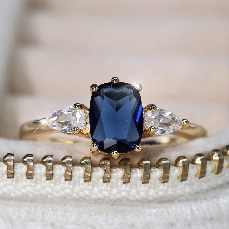 Wish European and American Six-claw Inlaid Sapphire Ring Simple Light Luxury Ring