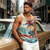 Men's Casual Hawaiian Print Outdoor Sports Tank Top Sleeveless Round Neck Summer Beachwear Lightweight Breathable Fabric