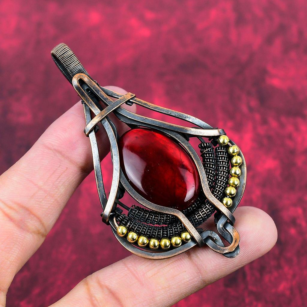 Roter Feuer-Labradorit Anhänger Kupferdraht-umwickelter Anhänger Handgemachter Anhänger Labradorit Kupfer Schmuck Original Edelstein Anhänger Geschenke für Mama