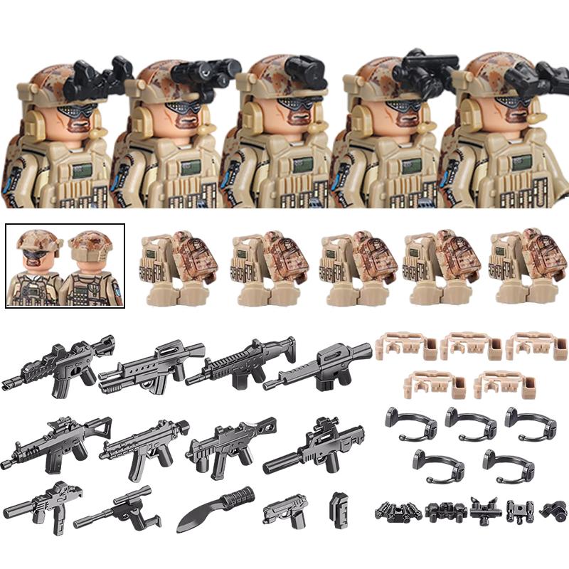 America Army Combat Uniform Special Forces Figures Building Blocks City US Special Air Service Soldier Military Weapons Toys