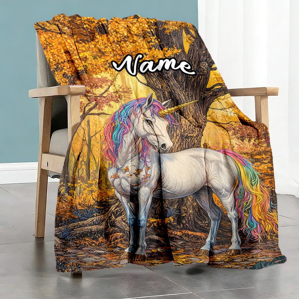 Unicorn Tree Personalized Name Blanket Cozy Personalized Blanket Comfortable Throw For Office Bed Living Room Sofa Ideal for All Seasons