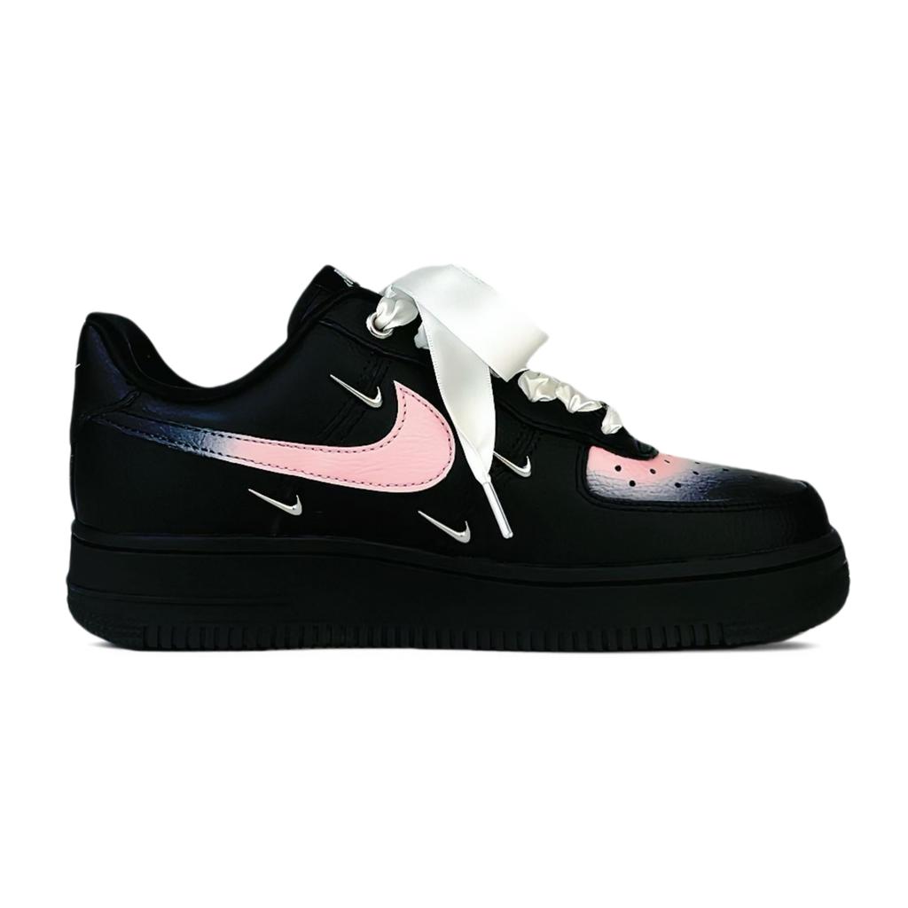 Nike Air Force 1 Slip Resistant Abrasion Resistant Low top Skateboard Shoes Women's Black Pink Silver HQ1180-001(Team74-)