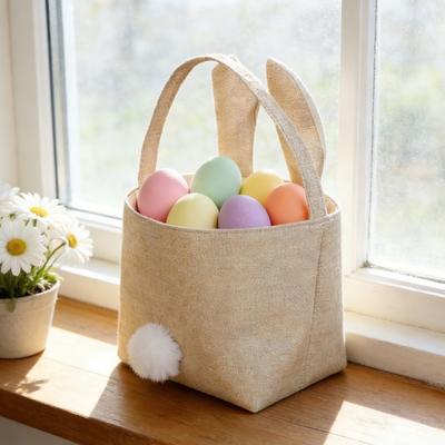 Storage Bag Food-Grade Easter Bunny Bucket with Soft Flocked Ears Pom-pom Tail Large Capacity Toy Candy Holder Kids Storage Container