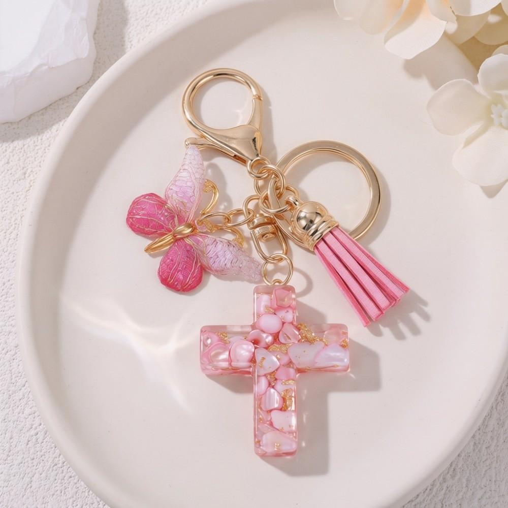 Resin Cross Pendant Keychain Sequin Bag Hanging Fashion Butterfly Keychain Key Decor