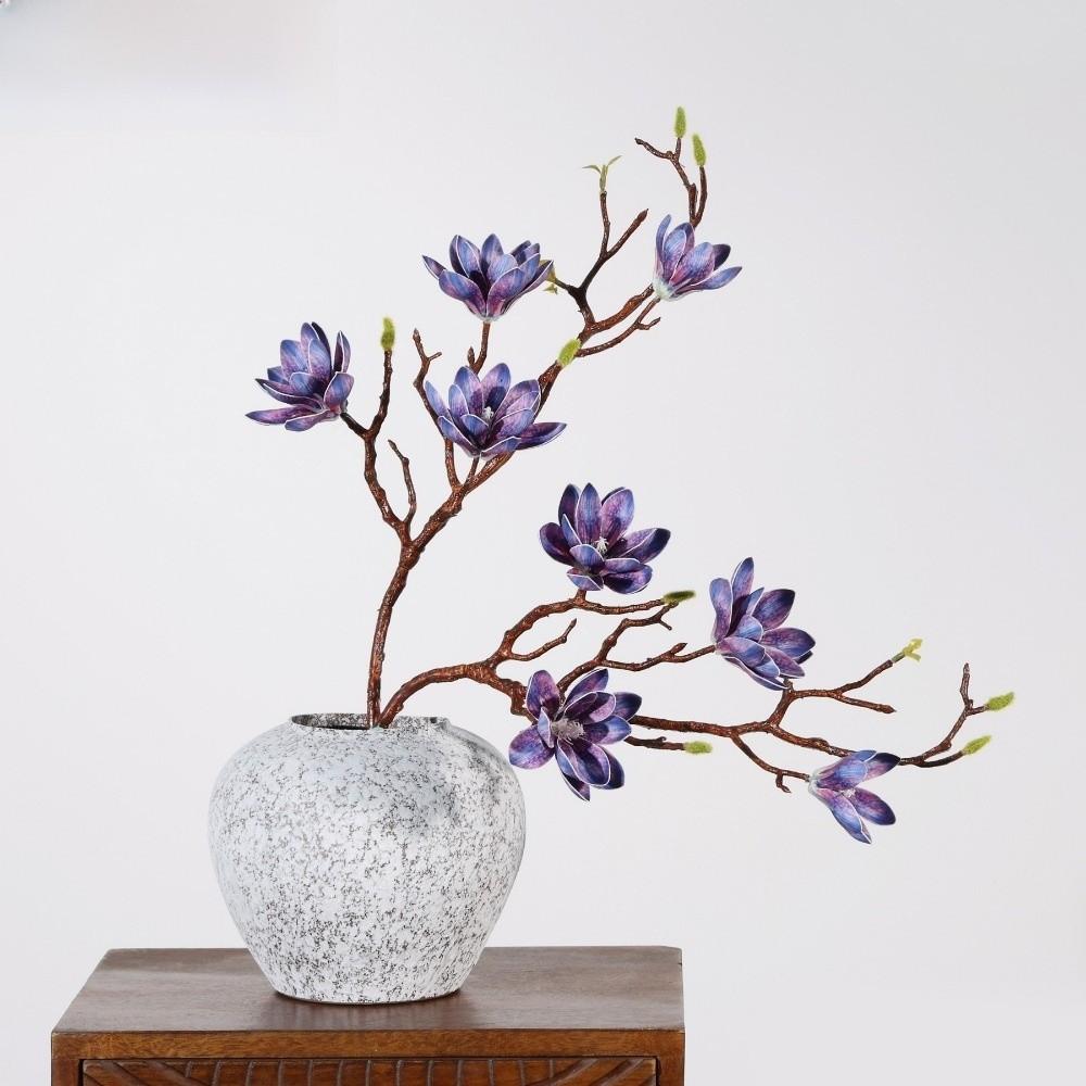 Multi-Bloom Artificial Magnolia Flowers Branch Pink Plastic Fake Flower  Living Room Ornaments