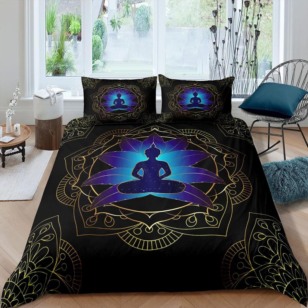 Bohemian King Queen Duvet Cover Yoga Comforter Cover Chakra Meditation Hamsa Eye Bedding Set Exotic Boho Polyester Quilt Cover