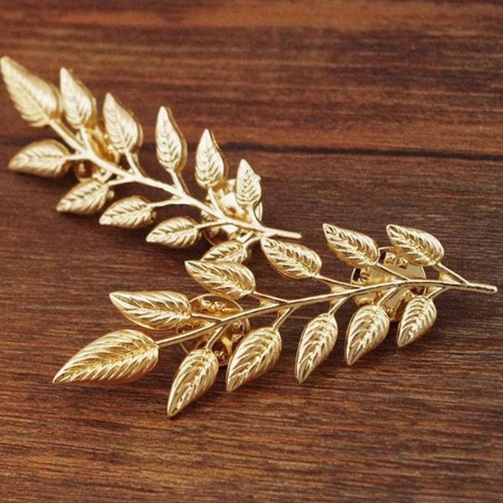 Rhinestone Brooch Leaf Jewelry Metal Brooch Collar Brooch Golden Leaves Collar Pin Unisex Wear