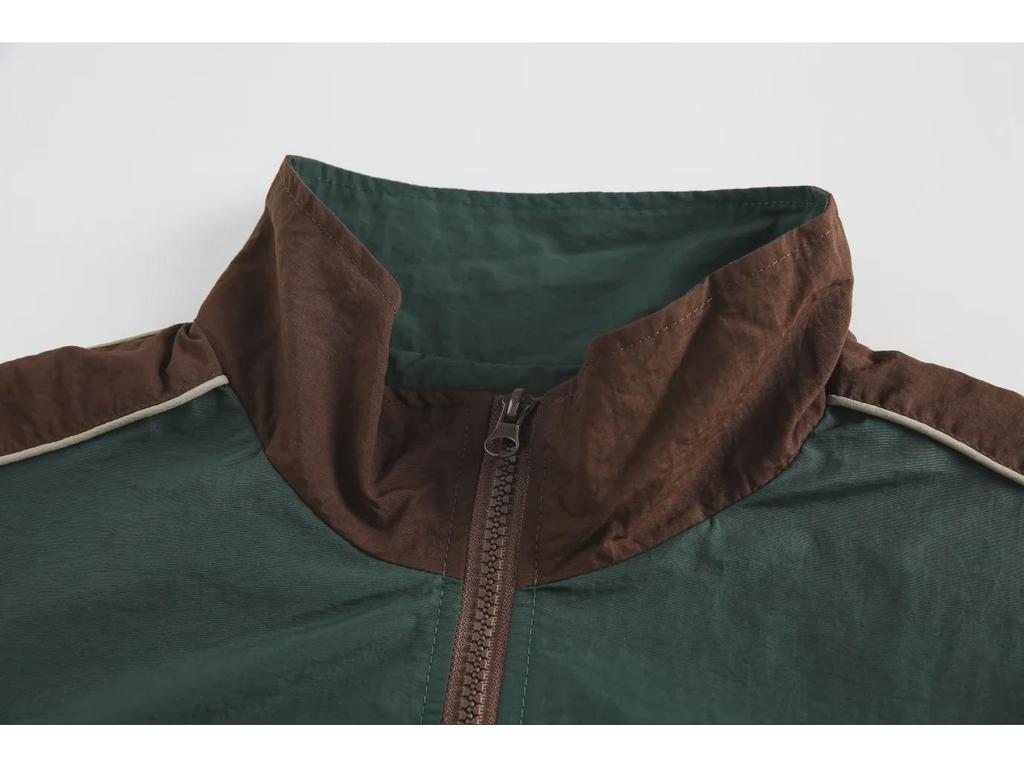 Men's Fashion Brand Contrast Stitching Windproof Jacket - American Retro Style, Loose Fit, Casual, Unisex, Perfect for Spring and Autumn Sports.