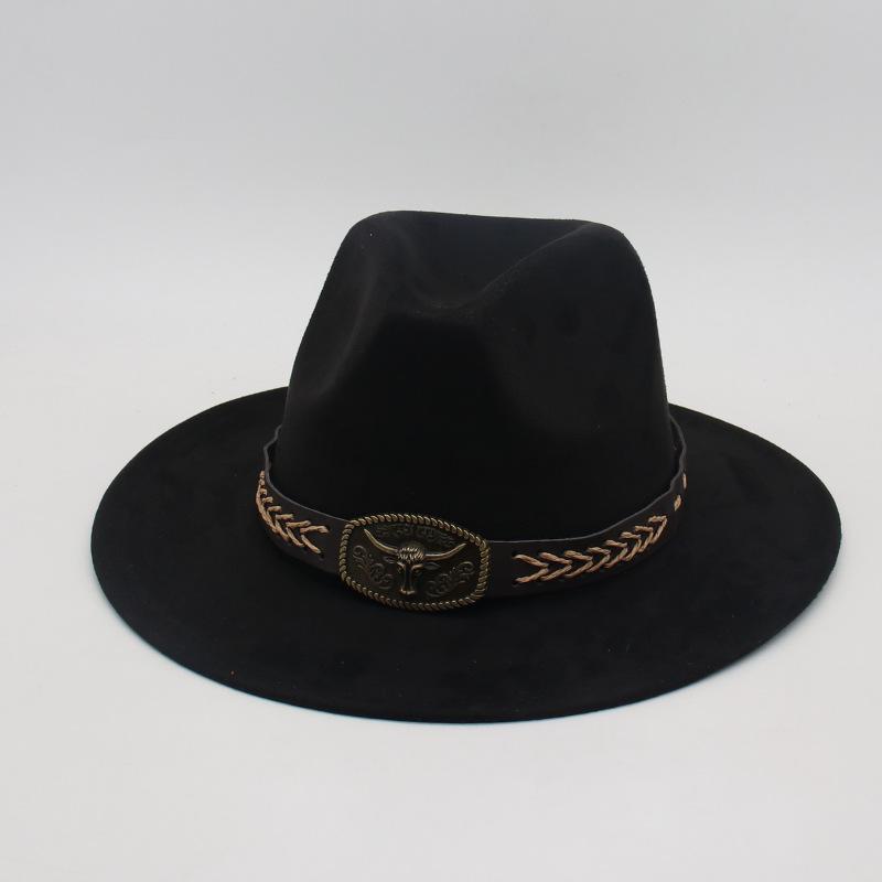 Ethnic Ox Head Wide Brim Concave Shape Women'S Jazz Hat Woolen Fried Street British Style Cowboy Hat