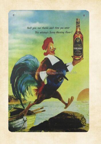 

garage cupboards rooster Sunrise Schenley Whiskey metal tin signAluminum 20x30cm（7.8x11.8inch）