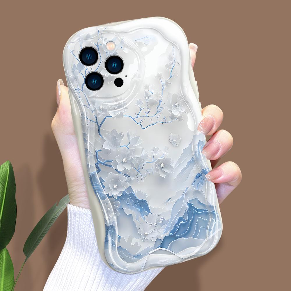 Kreslený vzor krémová textura pouzdro vlnitý okraj měkký silikonový kryt pouzdro na telefon pro iPhone Samsung Huawei Honor Xiaomi Redmi Infinix Tecno