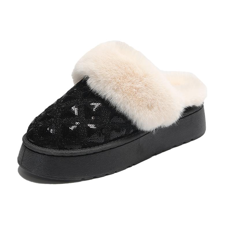 

модные новые зимние теплые женские сапоги из искусственного меха, роскошные блестящие плюшевые ботильоны, нескользящие, утолщенные, пушистые, короткие сапоги Mujer 36 чёрный