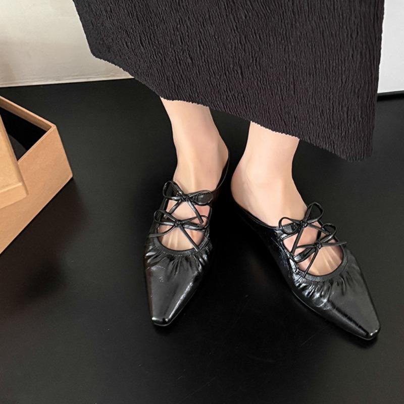 Fashion Low heel slippers summer new square head shallow mouth fold butterfly knot soft sole anti-slip wear-resistant baotou shoes