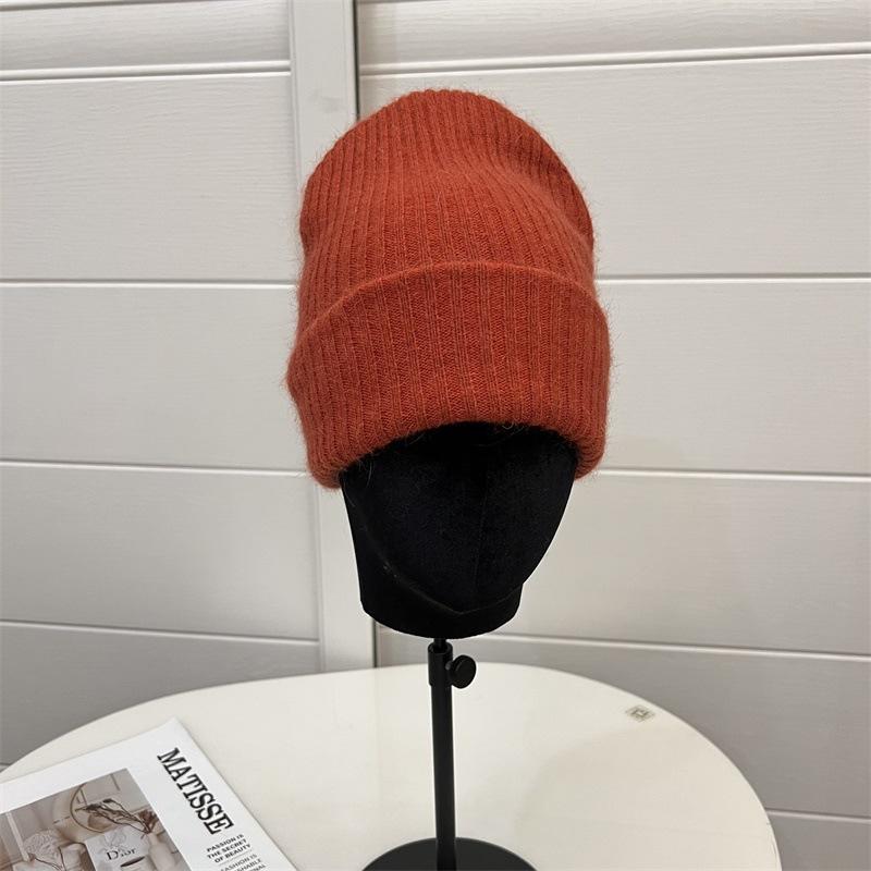 Angora Rabbit Hair Curled Brimless Wool Hat Women Autumn and Winter Warm Striped Fashion Knitted Pullover Cold Hat