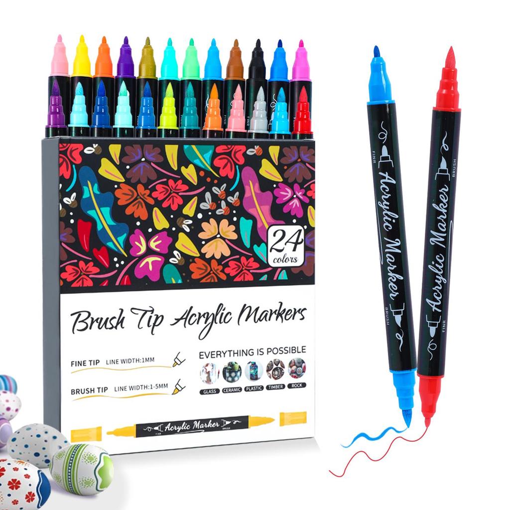 Double-headed Acrylic Marker Pens with Stackable Colors and Soft Brush Tips for Art Painting