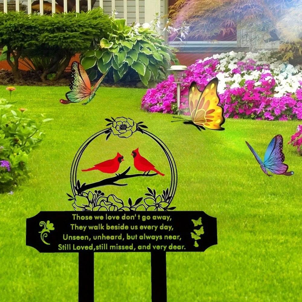 Black Metal Cardinal Memorial Stake, Garden Art Decor for Lawn, Courtyard, Outdoor Durable Plaque with Inspirational Quotes