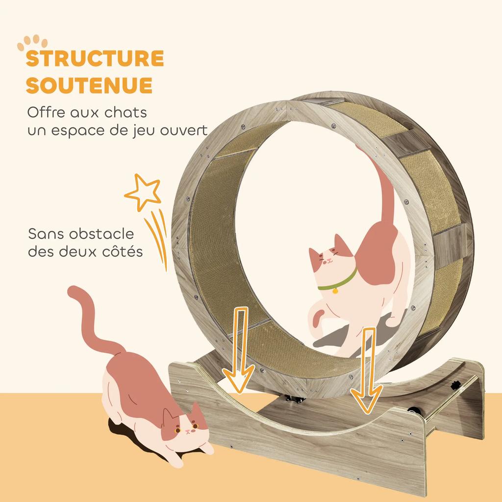 PawHut Cat Exercise Wheel Cat Running Wheel Secure Brake and Quiet Removable Scratching Mat 91cm Brown