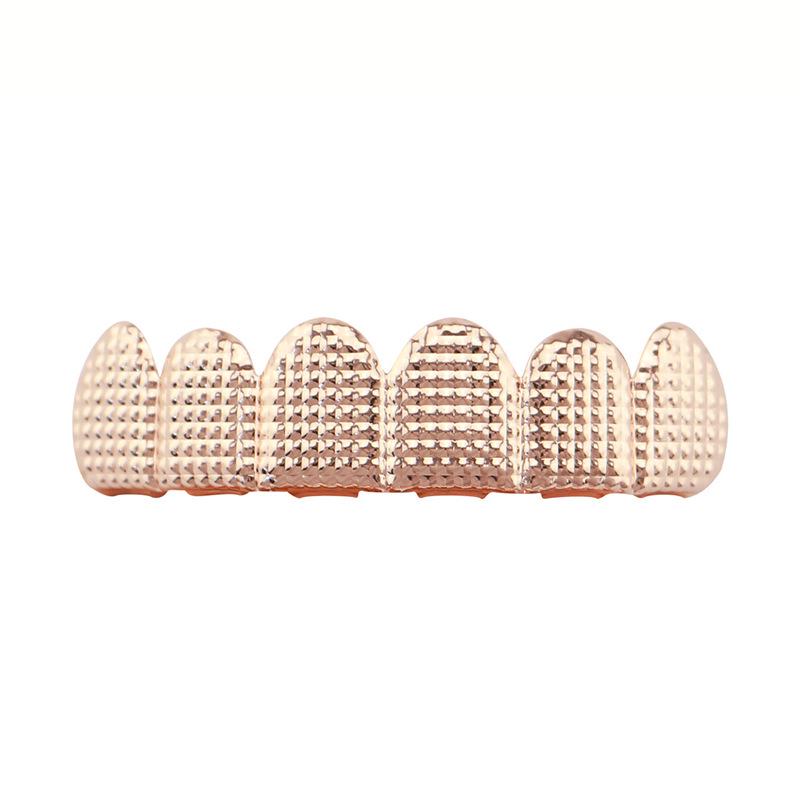 HIOHOP Lattice Pattern 18K Gold Plated Hip Hop Grillz - Top & Bottom Six Teeth Fashion Accessory.