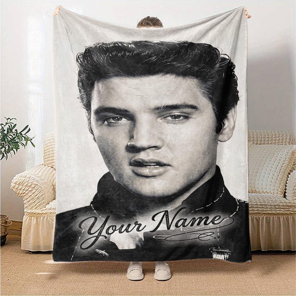 Elvis Presley Personalized Text Blanket Cozy Customizable Blanket Warmthful Decor for Chair Nap Living Room Bedding Four Seasons Universal