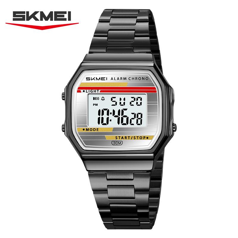 SKMEI 2514 Luxury Retro Digital Sport Watch for Men Stainless Steel Military Waterproof Wristwatch Mens Clock 1123 Reloj Hombre