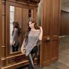 Retro Grey One-Shoulder Knitted Cape Top - Women's Summer Sleeveless Irregular Design.