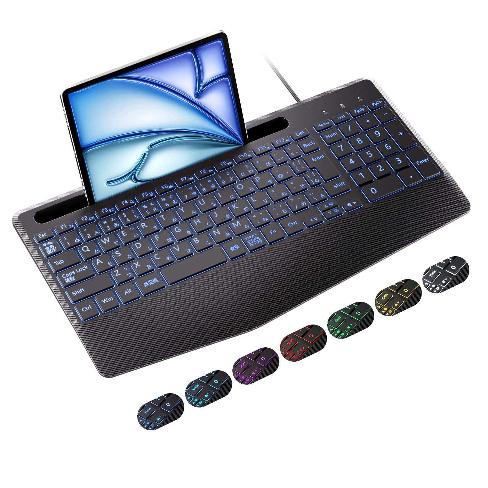 

iClever Wired Large Japanese Numeric Brightness USB Wired Hand Windows WK01 Keyboard, Characters, 7-Color Backlight, Layout, Keypad, Scissors, чорний