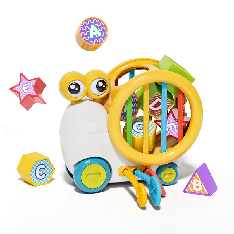 

Baby Snail Sensory Shape Sorter Blocks Pull String Toy Cartoon Storage Cube Bin Snail Car Fine Motor Skill 1 2 3 Years Toddler