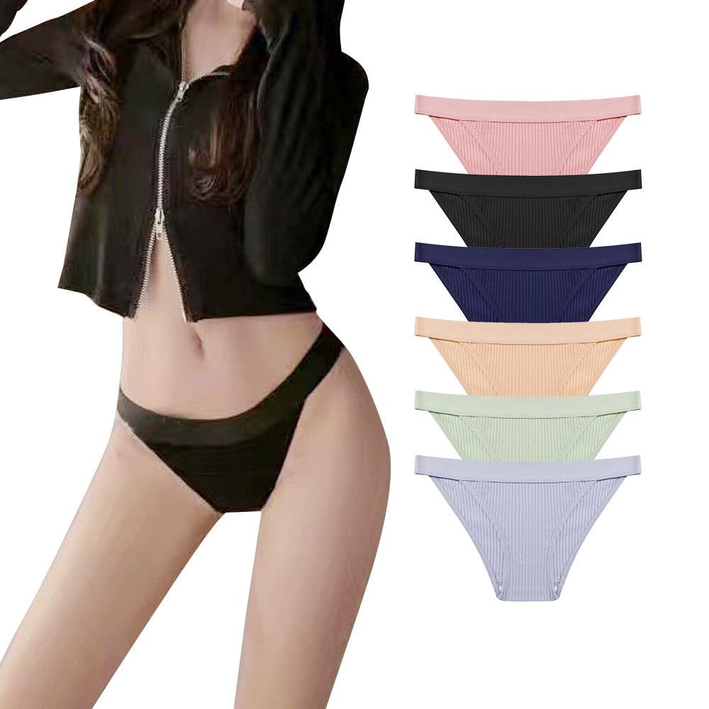 Brazilian Cotton Simple and Stretch Lace with Solid Color Underwear Set of 6 [N.A Shop] Panties, Panties, Butt-Lengthening T-Back Half-Back, Cute,