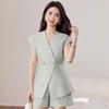 2025 Summer High-End Sleeveless Suit Jacket with Shorts – Goddess Petite OL Style