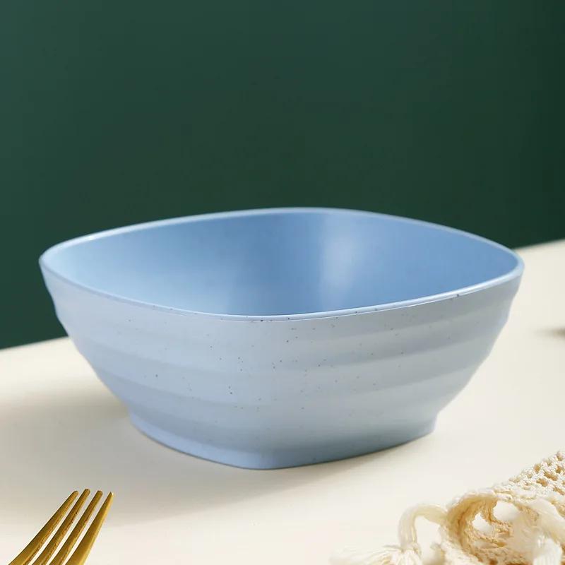 Square Wheat Straw Soup Ramen Bowls Anti-Fall Large Salad Fruit Rice Bowls Food Container Kitchen Tableware Microwave Safe