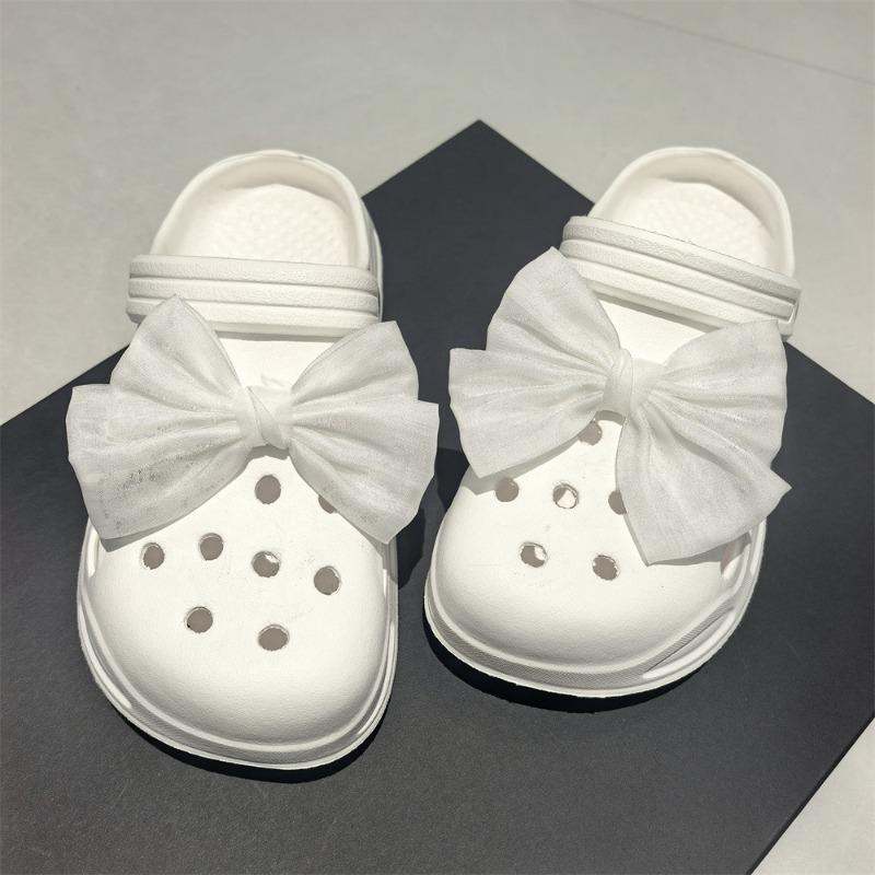 1Pc Silk Bow Shoe Clip Charms, Elegant Bow Decor Buckle for Perforated Hole Slippers Women Shoe Accessories