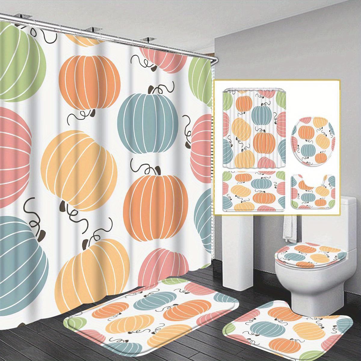 

Pumpkin 4pcs shower curtain, Shower Curtain, Absorbent Bathroom Floor Carpet, U-Shaped Contour Rug & Toilet Lid Mat, for 90x180cm