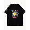 Oversized T Shirt Dress Black Flower And Smiley Face Print With Japanese Text And Colorful Details Casual Streetwear Style For Women