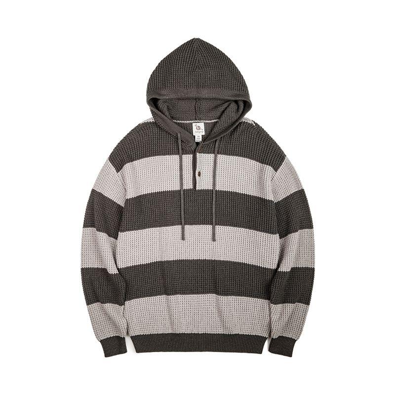 Madden Parka American Casual Contrast Color Stripes Hooded Knitwear Preppy Style Sweater Loose Pullover Sweatershirt Men's Autumn