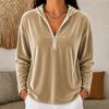 Damen Halbzip Velours Kapuzenpullover Lockerer Schnitt Lässiges Kapuzensweatshirt