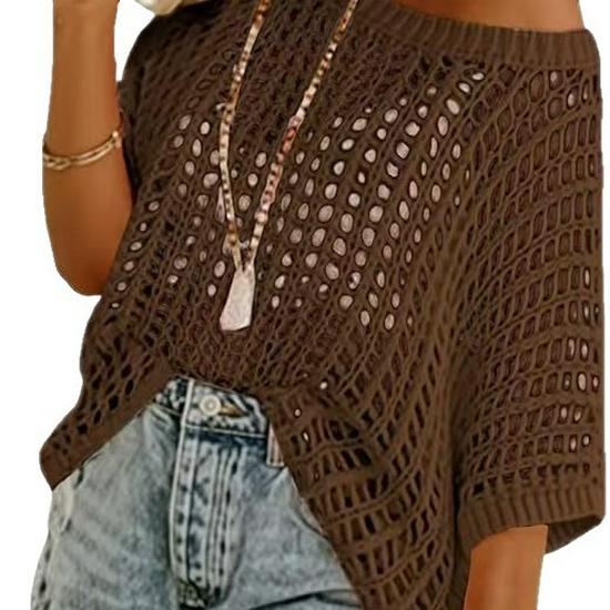 European & American 2026 Summer Mesh Hollowed-Out Five-Sleeve Beach Cover-up Sunscreen.